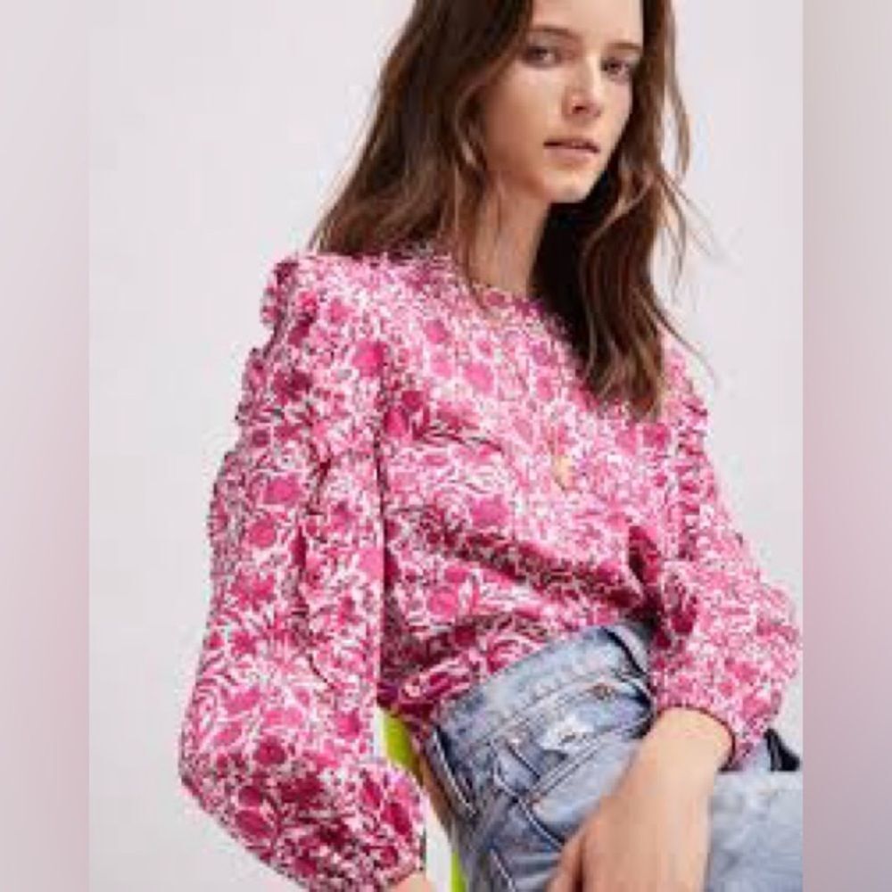 J. Crew Sambourne Liberty London romantic floral pink red s blouse tunic top